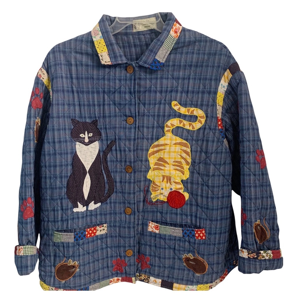 Rare Vintage Patch Magic Reversible Cat and Mouse Quilt Jacket, Womens Large